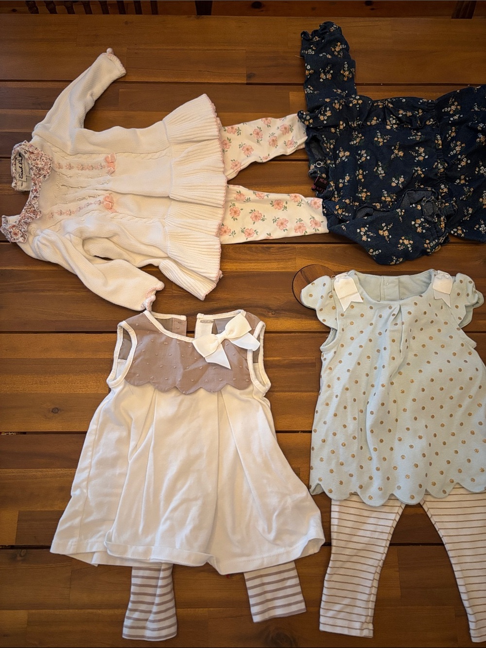 Tahari Baby Cream Dress with Taupe Scallop Yoke and Bow
